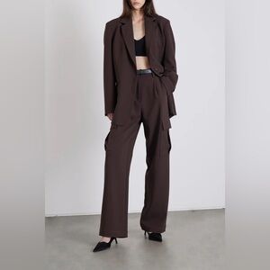 OAK + FORT Dark Brown Women's Wide Leg Pant with Cargo Detail